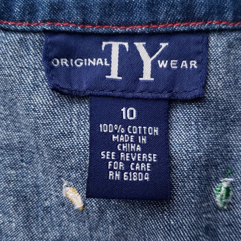 TY Original Wear VTG Denim Embroidered Sleeveless Jumper Dress Women 10 Reindeer - Picture 10 of 11
